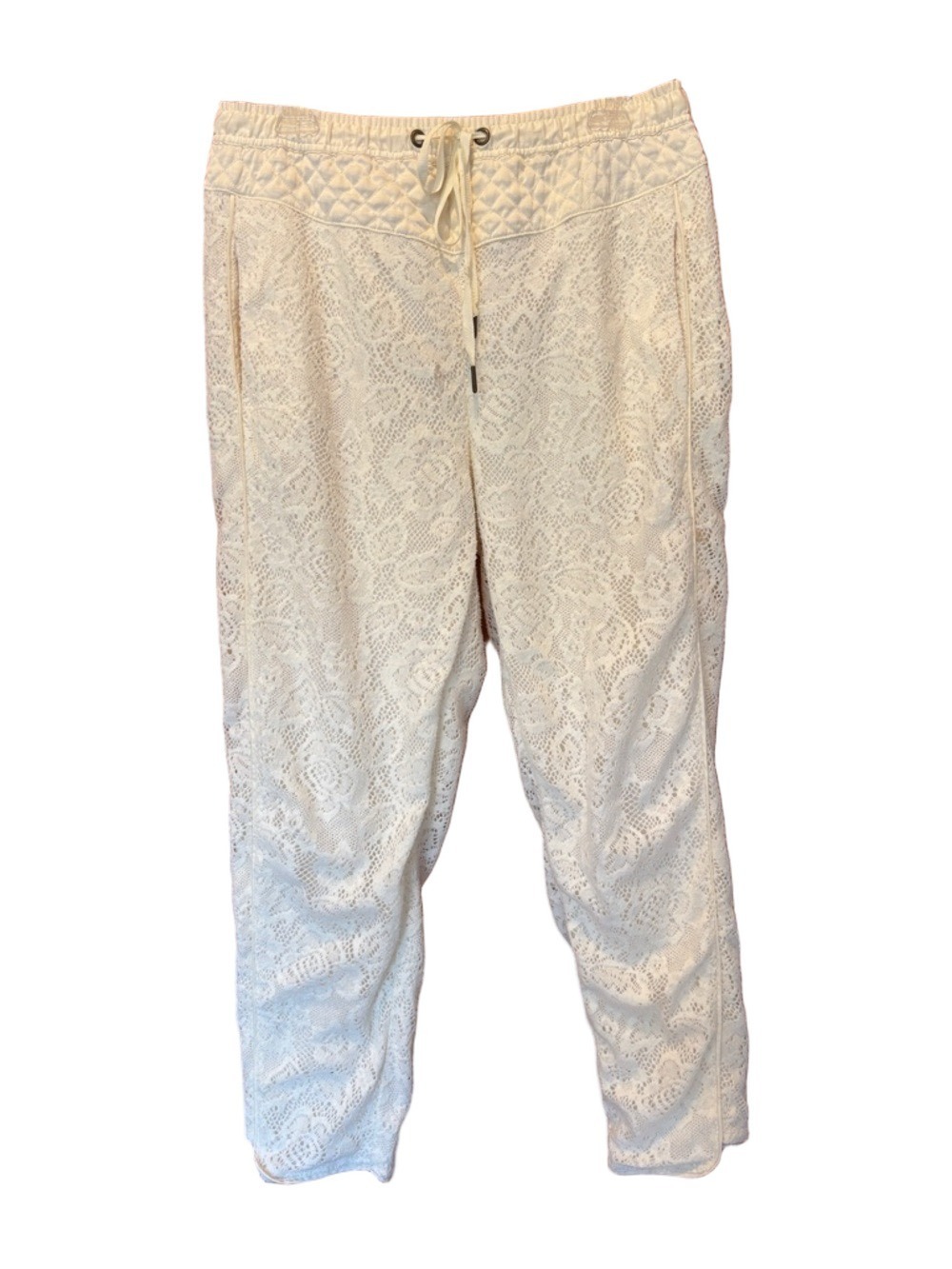 Anthropologie Saturday Sunday Ivory Lace and Quilted Pull-On Pants Size Small